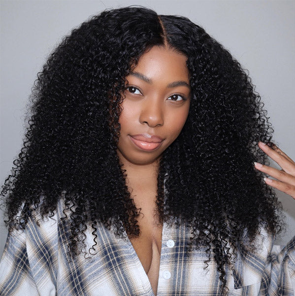360 Lace Afro Curly Wig Human Hair Invisible Drawstring Flexi-Fit Pre-Plucked Pre-Bleached Pre-Cut
