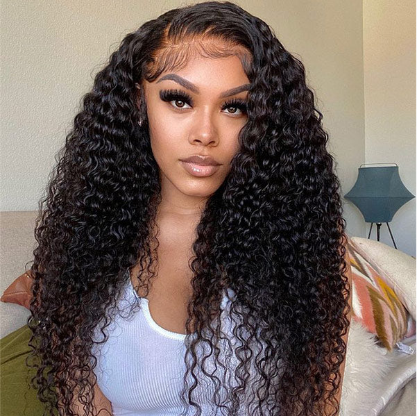 360 Lace Kinky Curly Wig Human Hair Invisible Drawstring Flexi-Fit Pre-Plucked Pre-Bleached Pre-Cut