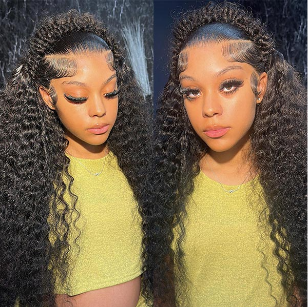 360 Lace Kinky Curly Wig Human Hair Invisible Drawstring Flexi-Fit Pre-Plucked Pre-Bleached Pre-Cut