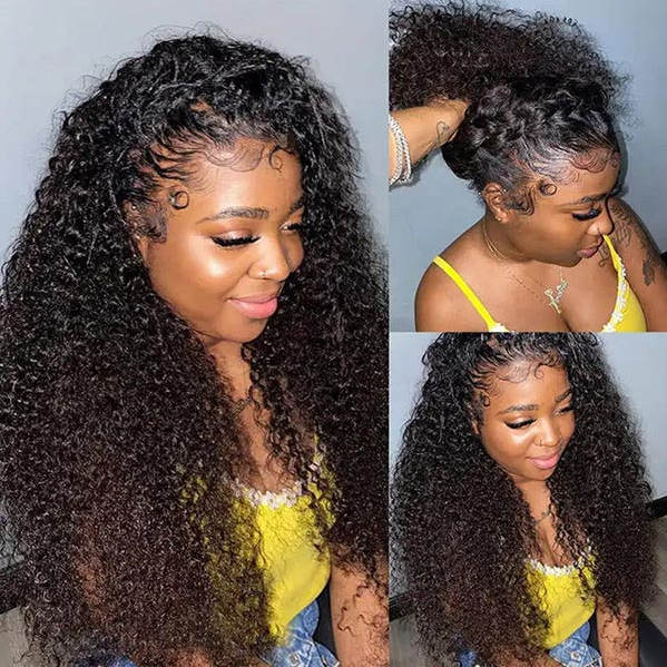 360 Lace Kinky Curly Wig Human Hair Invisible Drawstring Flexi-Fit Pre-Plucked Pre-Bleached Pre-Cut