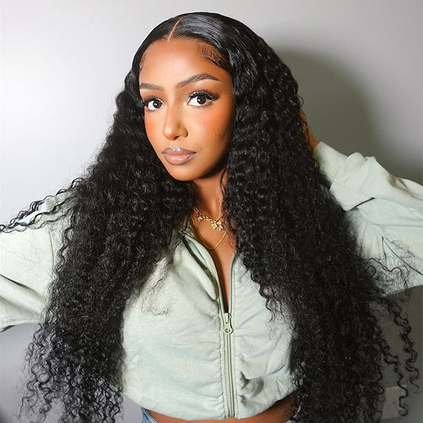 360 Lace Kinky Curly Wig Human Hair Invisible Drawstring Flexi-Fit Pre-Plucked Pre-Bleached Pre-Cut