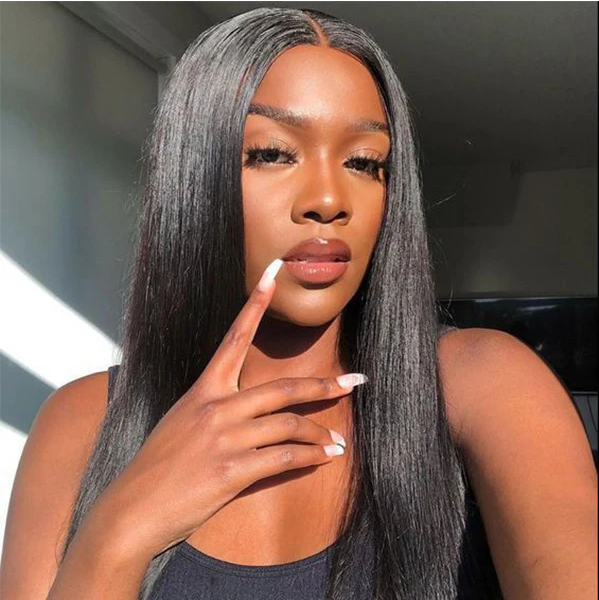【Updated Drawstring】Mamushow Kinky Straight V Part Wig Human Hair Glueless Invisible Strap Drawstring 180% Density Natural Black