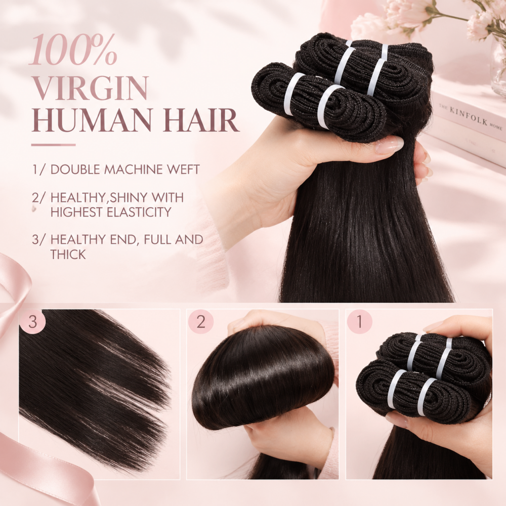 Straight Human Hair Bundles With 2x4 Lace Closure