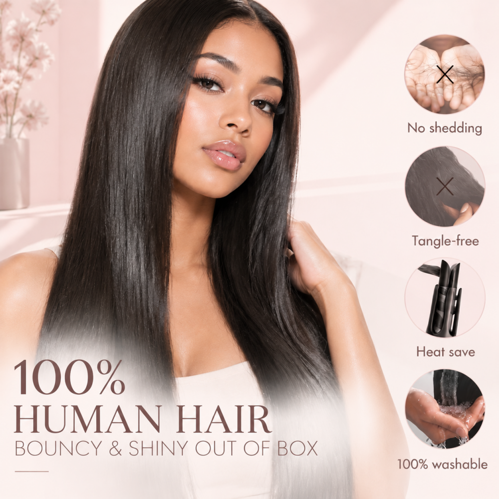 Straight Human Hair Bundles With 2x4 Lace Closure