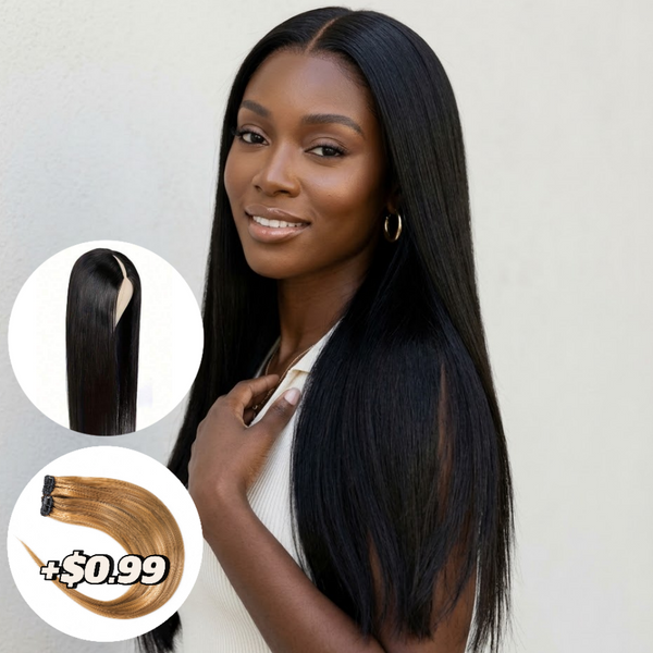 V Part Wig Straight Human Hair 180% / 250% Density Glueless Wig Full Head