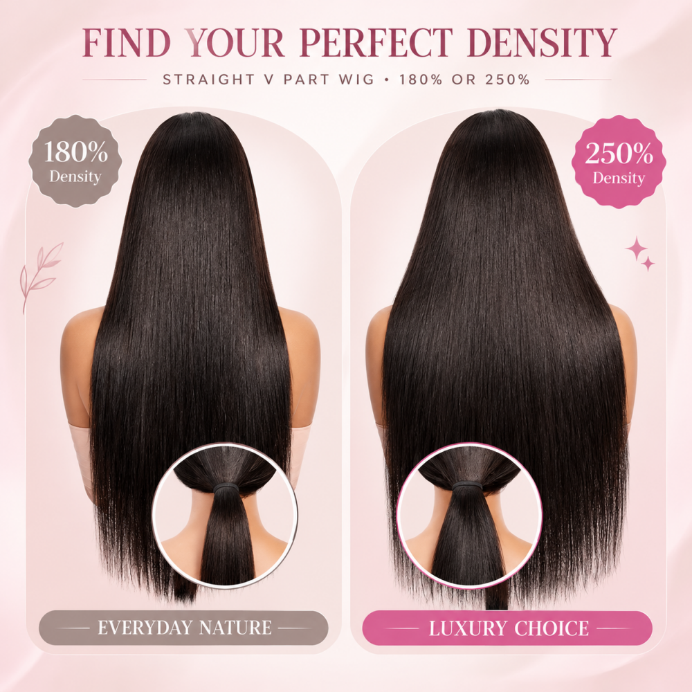 V Part Wig Straight Human Hair 180% / 250% Density Glueless Wig Full Head