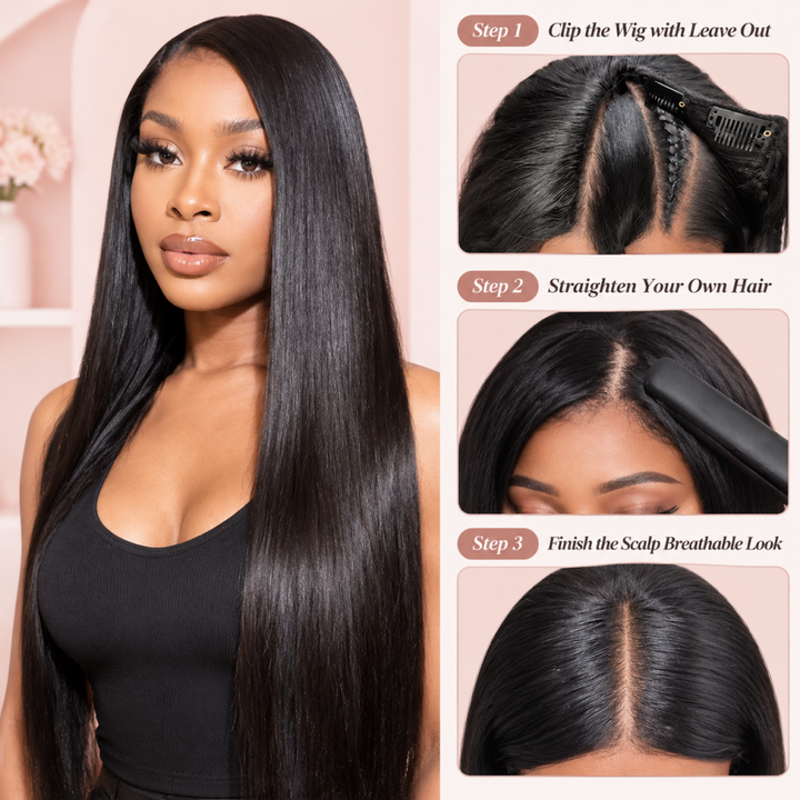 V Part Wig Straight Human Hair 180% / 250% Density Glueless Wig Full Head