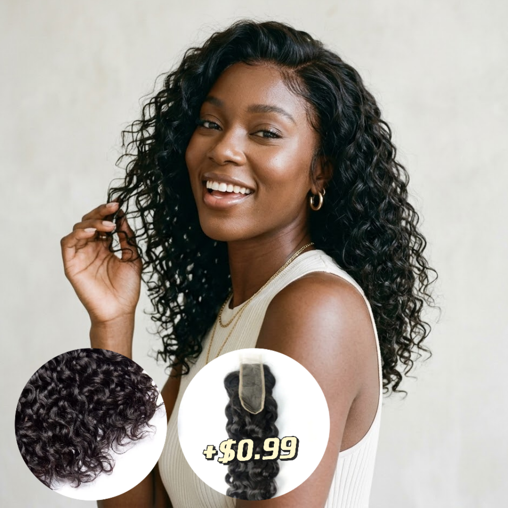 Water Wave Human Hair Bundles With 2x4 Lace Closure