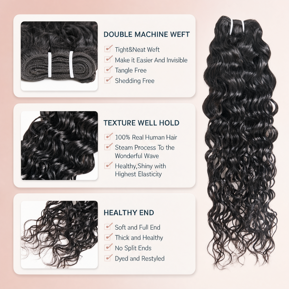 Water Wave Human Hair Bundles With 2x4 Lace Closure