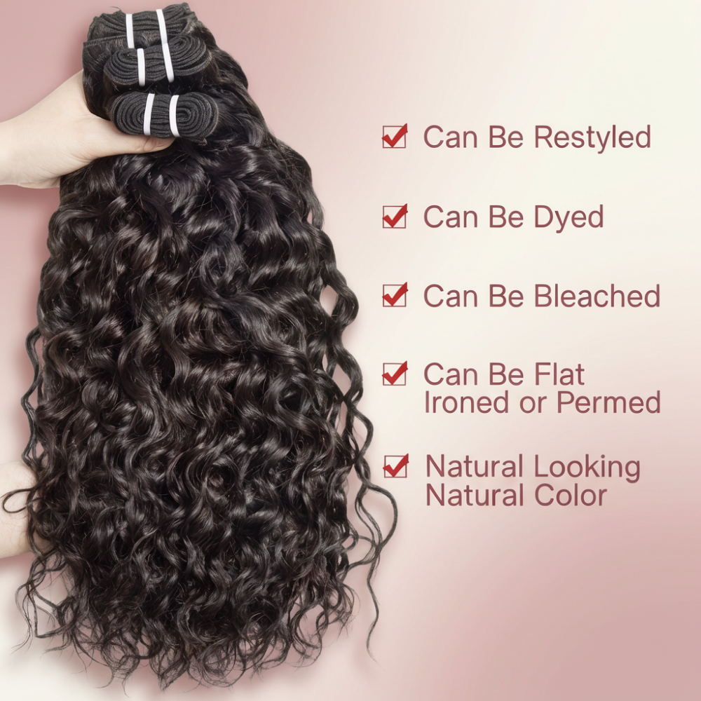 Water Wave Human Hair Bundles With 2x4 Lace Closure