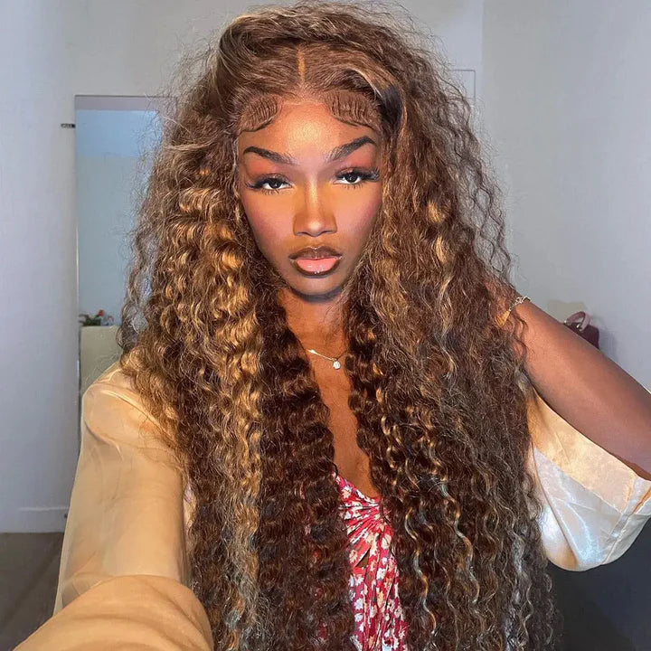 Highlight Deep Wave Frontal Wig 13*4 13*6 HD Lace Honey Blonde Wigs