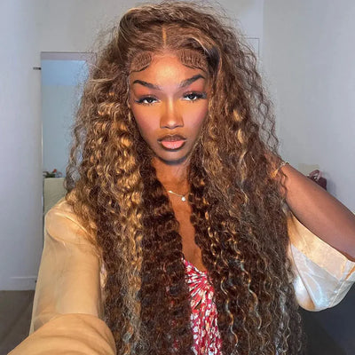 Highlight Deep Wave Frontal Wig 13*4 13*6 HD Lace Honey Blonde Wigs