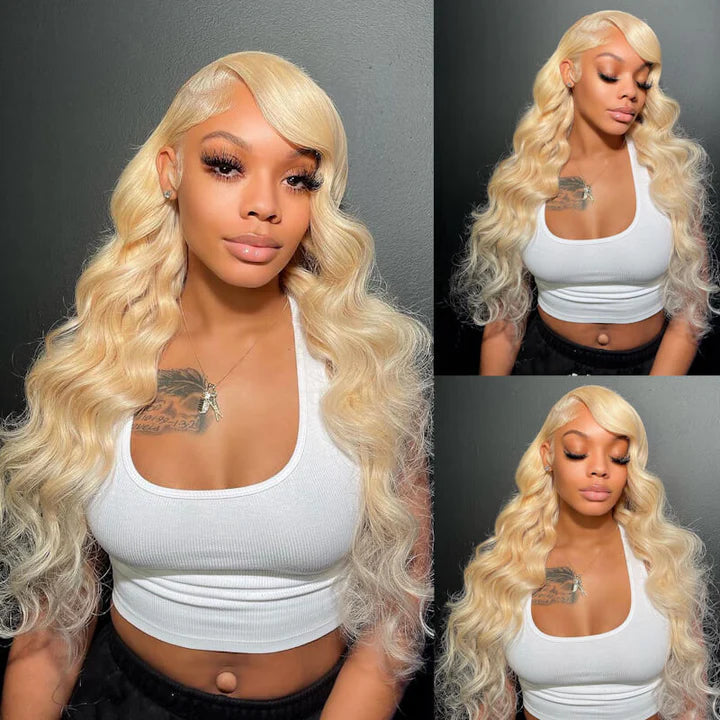 Body Wave Lace Front Glueless 613 Blonde Lace 4x4 Lace Closure Wig With Natural Hairline