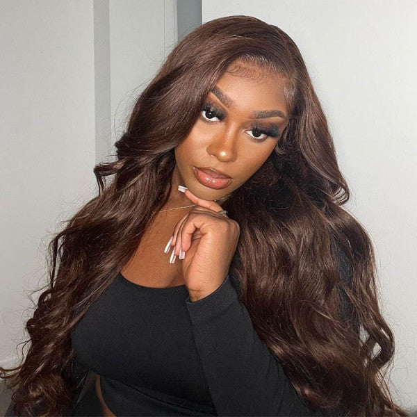 #4 Dark Brown Color Straight Human Hair Lace Front Wigs For women 4x4/13x4 HD Transparent Lace Wig With Baby Hair