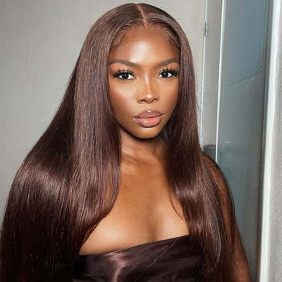 #4 Dark Brown Color Straight Human Hair Lace Front Wigs For women 4x4/13x4 HD Transparent Lace Wig With Baby Hair