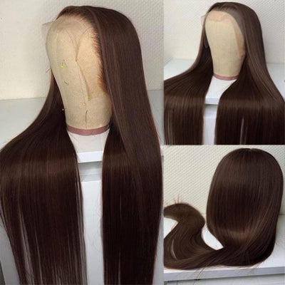 #4 Dark Brown Color Straight Human Hair Lace Front Wigs For women 4x4/13x4 HD Transparent Lace Wig With Baby Hair