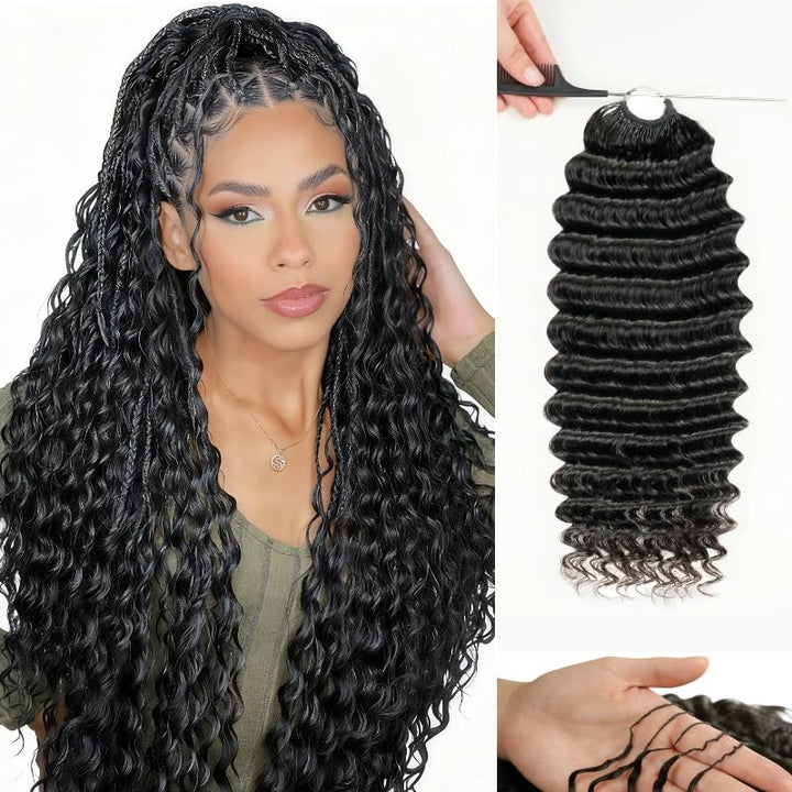 Feather Crochet Deep Wave Human Hair Extensions Lightweight Fluffy Natural Look Crochet Hair