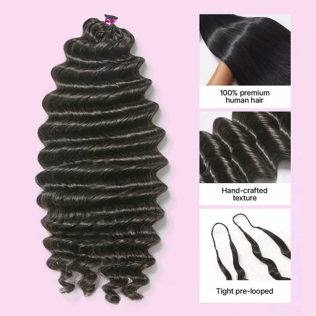 Feather Crochet Deep Wave Human Hair Extensions Lightweight Fluffy Natural Look Crochet Hair