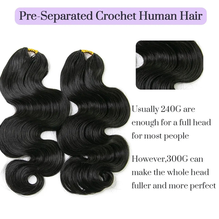Mamushow Natural Black Feather Crochet Body Wave Human Hair Extensions Lightweight Fluffy Natural Look Crochet Hair