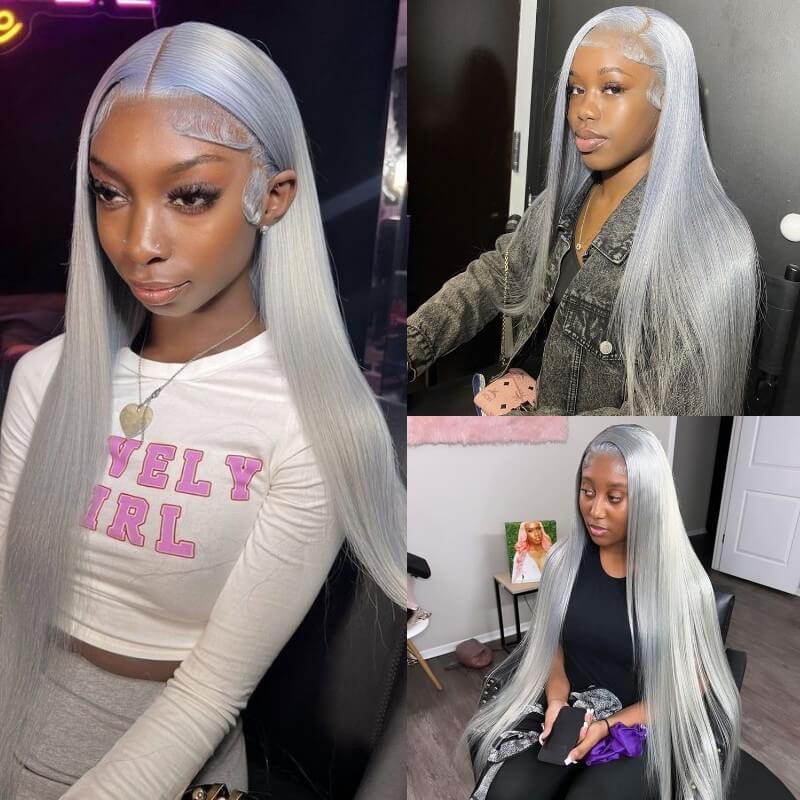 Grey Color 13x4 HD Lace Wigs for Women Straight Frontal Wigs With Baby Hair