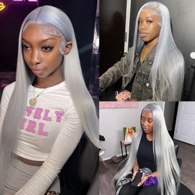 Grey Color 13x4 HD Lace Wigs for Women Straight Frontal Wigs With Baby Hair