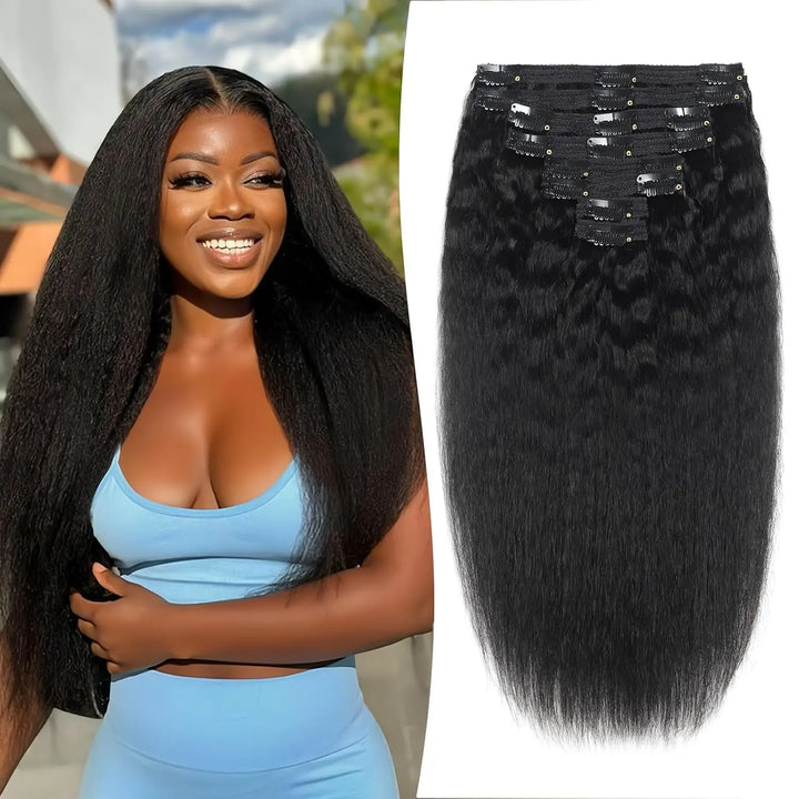 Mamushow Straight Seamless PU Clip-In Human Hair Extensions Natural Black 120g 8 Pcs 18 Clips 12-30 Inch