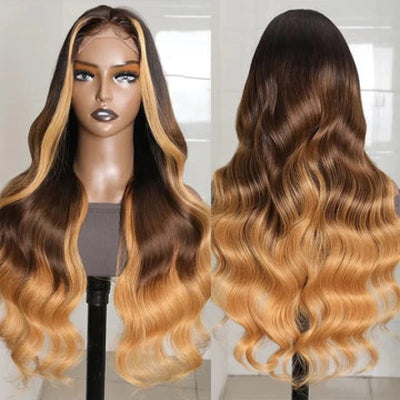 Ombre T1B/4/27 Blonde Highlight Body Wave Hd Lace Front Wigs