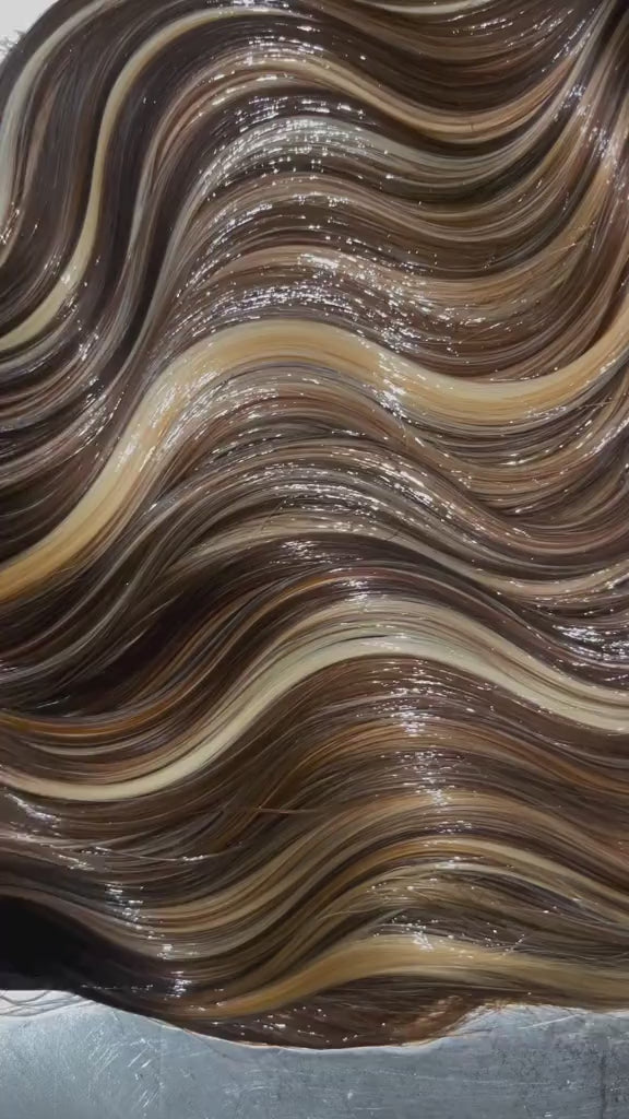 Highlight Ombre Brown V Part Wig Straight Human Hair 180% Density Glueless Clip-In Wig Full Head 