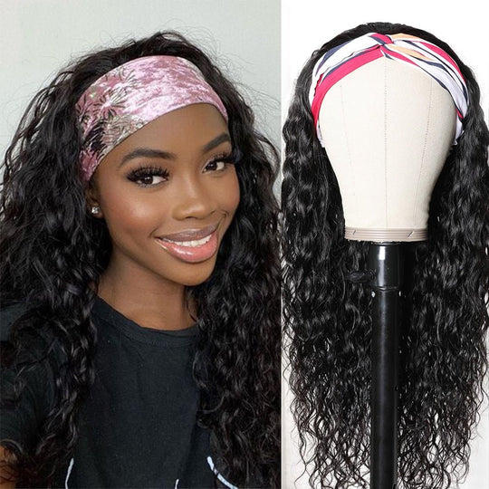 Deep Wave Headband Hair Wig Glueless Human Hair Wigs Full Machine