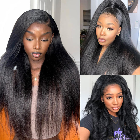 Kinky Straight 360 Lace Front Human Hair Wigs  Brazilian Remy Hair