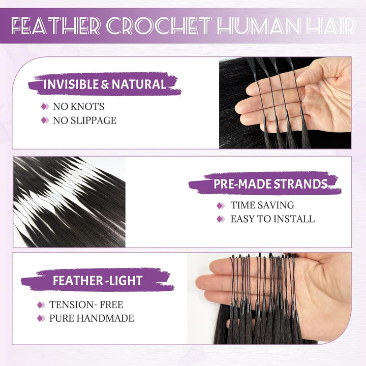 Feather Crochet Yaki Straight Human Hair Extensions Lightweight Fluffy Natural Look Crochet Hair