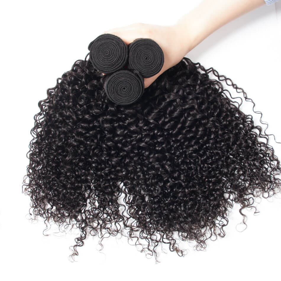 Brazilian Curly Hair With 4*4 Lace Closure 3 Bundles Virgin