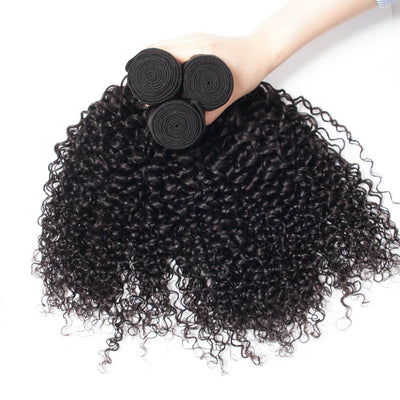 Brazilian Curly Hair With 4*4 Lace Closure 3 Bundles Virgin
