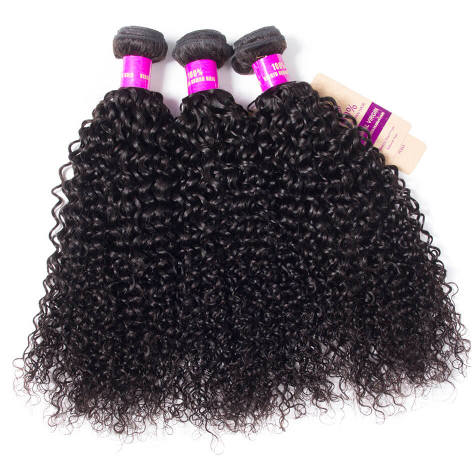 Brazilian Curly Hair With 4*4 Lace Closure 3 Bundles Virgin