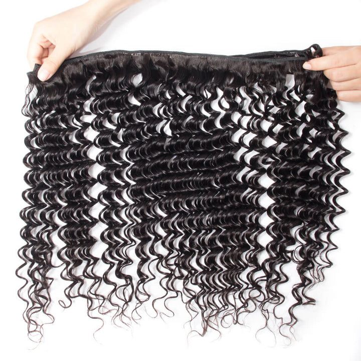 Deep Wave Hair 3 Bundles with 13×4 HD Lace Frontal for Full Head