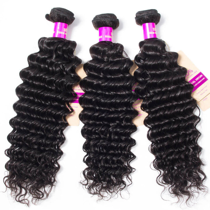 Deep Wave Hair 3 Bundles with 13×4 HD Lace Frontal for Full Head