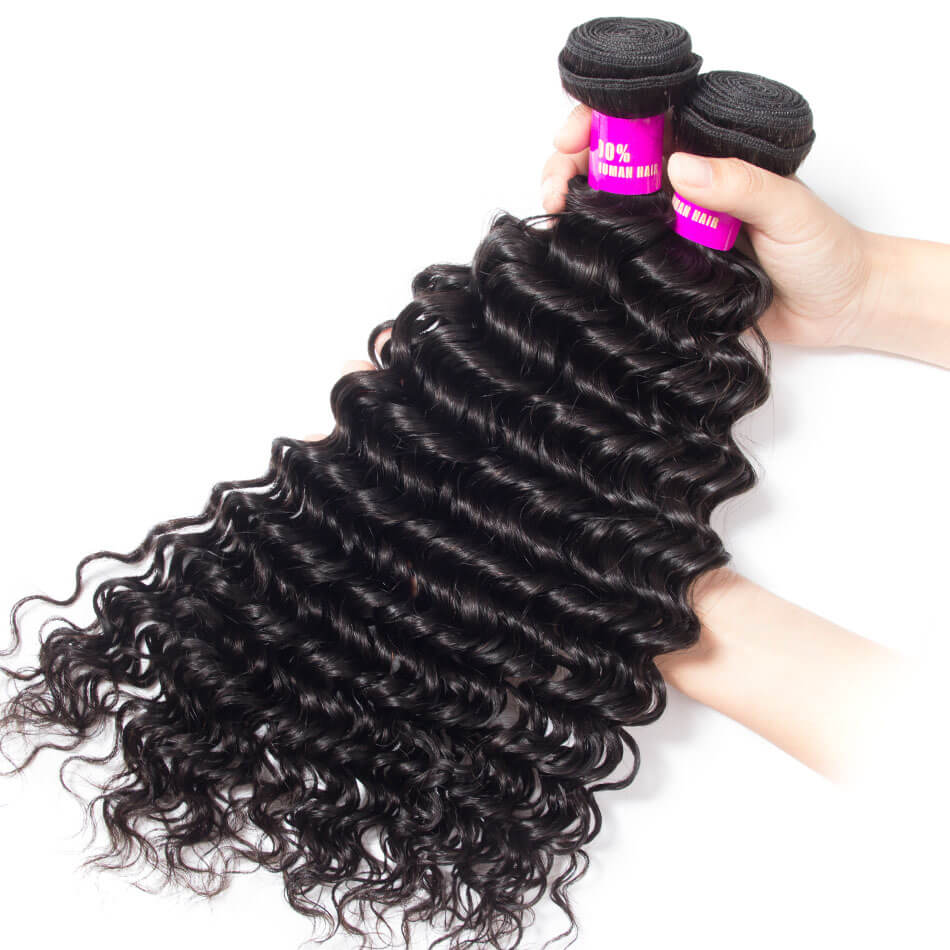 Deep Wave Hair 3 Bundles with 13×4 HD Lace Frontal for Full Head