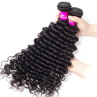 Deep Wave Hair 3 Bundles with 13×4 HD Lace Frontal for Full Head