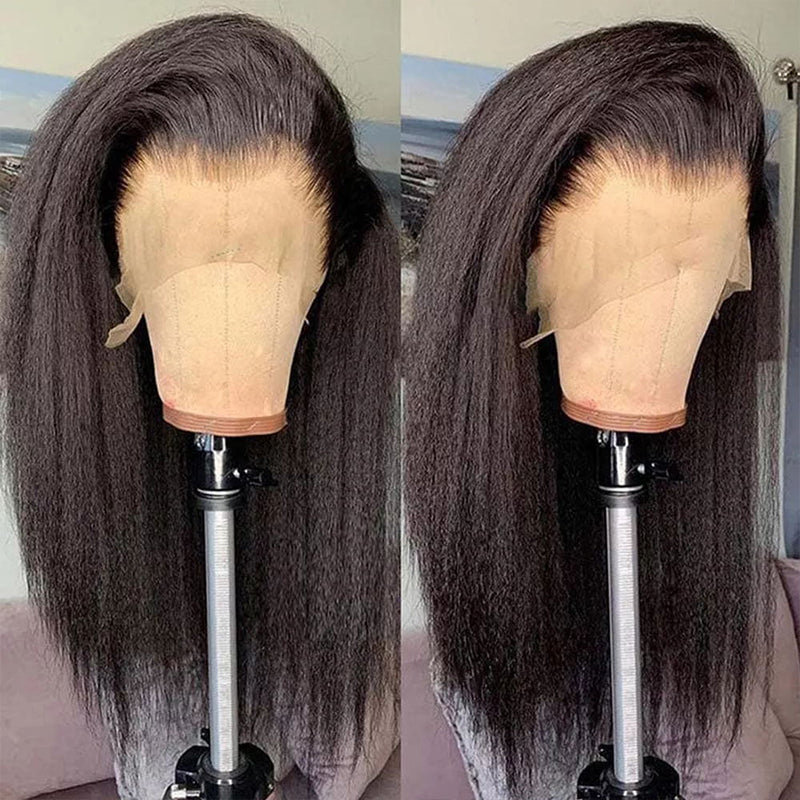 Kinky Straight 360 Lace Front Human Hair Wigs  Brazilian Remy Hair