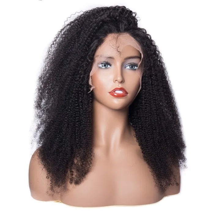 Kinky Curly Human Hair Wigs Pre-Pluckes Hairline With Baby Hair