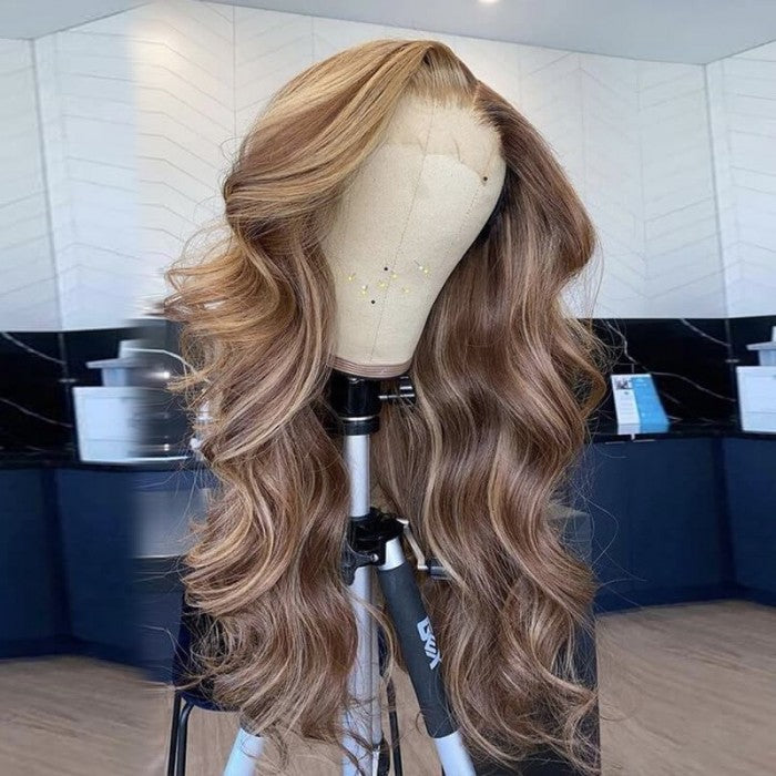 Honey Blonde Highlight 13*4 Body Lace Front Wigs Human Hair