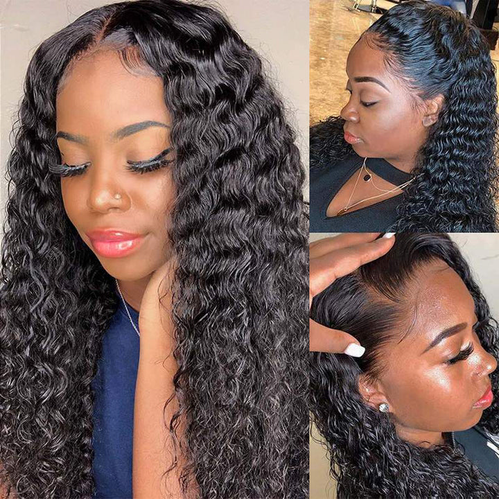360 Transparent Lace Wigs Curly Wave Human Hair Wigs Pre Plucked