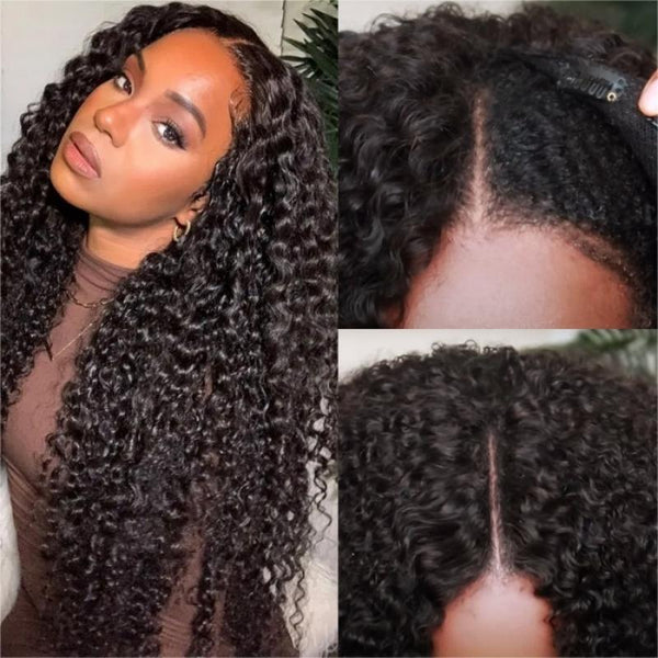Glueless V Part Wig Beginner Friendly Curly Human Hair Wig Without Leave out