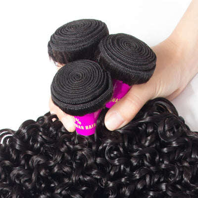 Curly Weave Human Hair 3 Bundle with 13×4 Lace Frontal Closure