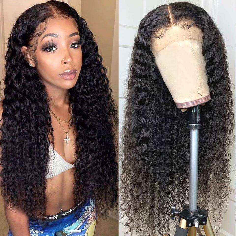 Brazilian Deep Wave Wig with Baby Hair 4X4 Deep Wave Closure Wig Pre-plucked Lace Closure Human Hair Wigs
