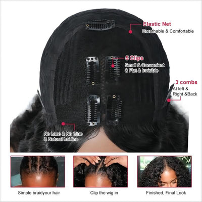 V Part Glueless Water Wave Bob Wig No Leave Out Upgrade