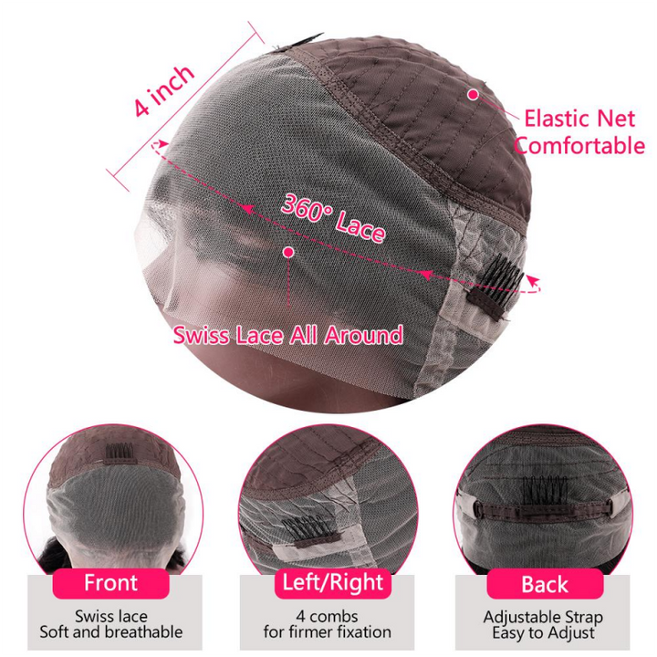 Kinky Straight 360 Lace Front Human Hair Wigs  Brazilian Remy Hair