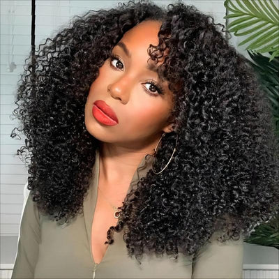 Beginner Friendly V Part Kinky Curly Wig Upgrade U Part Human Hair Wig