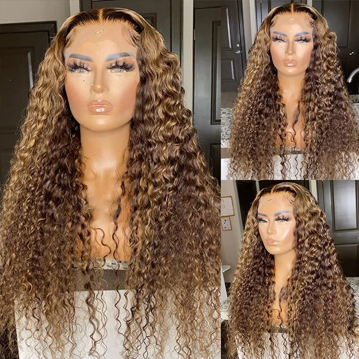 Highlight Deep Wave Frontal Wig 13*4 13*6 HD Lace Honey Blonde Wigs