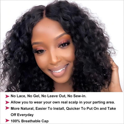 V Part Glueless Water Wave Bob Wig No Leave Out Upgrade